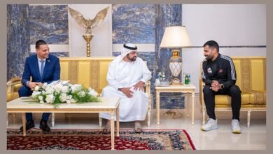 محمد الشرقي يستقبل فريق السباحة بنادي الفجيرة للفنون القتالية الفائز بدرع التفوق العام للألعاب المائية