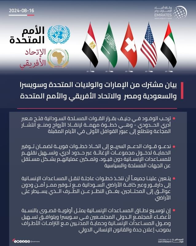 بيان مشترك من الإمارات العربية المتحدة والولايات المتحدة وسويسرا والمملكة العربية السعودية وجمهورية مصر العربية والاتحاد الأفريقي والأمم المتحدة 1 بيان مشترك من الإمارات العربية المتحدة والولايات المتحدة وسويسرا والمملكة العربية السعودية وجمهورية مصر العربية والاتحاد الأفريقي والأمم المتحدة