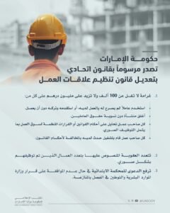 حكومة الإمارات تصدر مرسومًا بقانون اتحادي بتعديل قانون تنظيم علاقات العمل