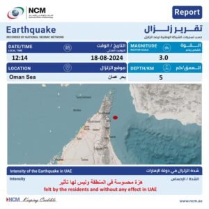 هزة بقوة 3 درجة في بحر عمان 2 هزة بقوة 3 درجة في بحر عمان