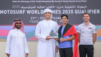 نجل ولي عهد الفجيرة يشهد ختام منافسات البطولة التأهيلية للموتوسيرف ويتوج الفائزين