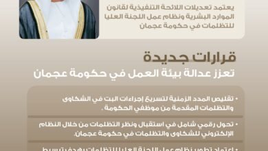 أحمد بن حميد يعتمد تعديلات اللائحة التنفيذية لقانون الموارد البشرية ونظام عمل لجنة التظلمات في حكومة عجمان