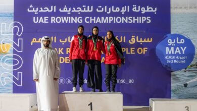 "الشارقة الرياضي للمرأة" يستحوذ على منصات التتويج في بطولة الإمارات للتجديف الحديث