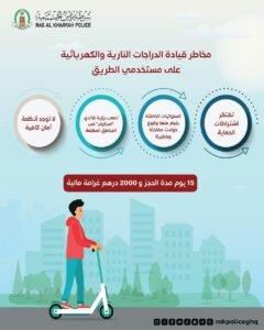 شرطة رأس الخيمة توضح مخاطر قيادة الدراجات النارية والكهربائية على مستخدمي الطريق