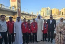 وفد إماراتي برئاسة خليفة بن محمد يلتقي بأبطال منتخبنا الفائزين ببرونزية الخماسي الحديث بمصر