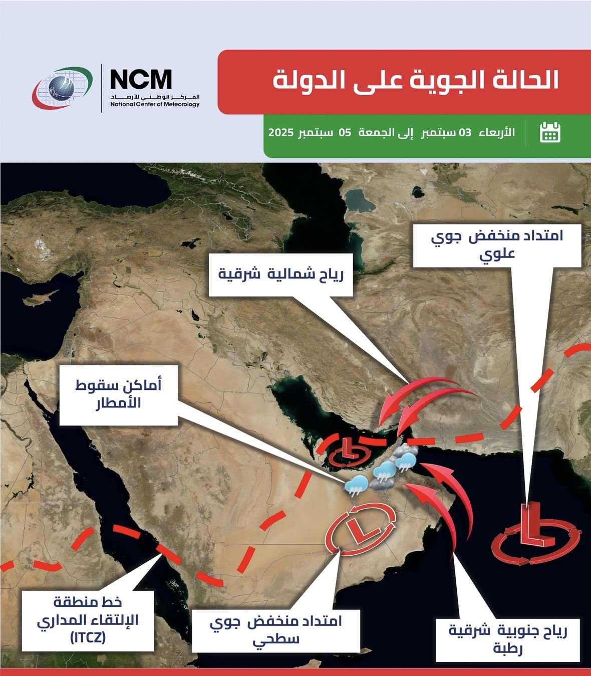 "الوطني للأرصاد": منخفض جوي يؤثر في درجات الحرارة من الأربعاء إلى الجمعة 1 "الوطني للأرصاد": منخفض جوي يؤثر في درجات الحرارة من الأربعاء إلى الجمعة