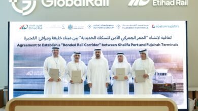 ذياب بن محمد بن زايد يشهد توقيع اتفاقية لإطلاق مشروع الممر الجمركي الآمن للسكك الحديدية بين ميناء خليفة و مرافئ الفجيرة