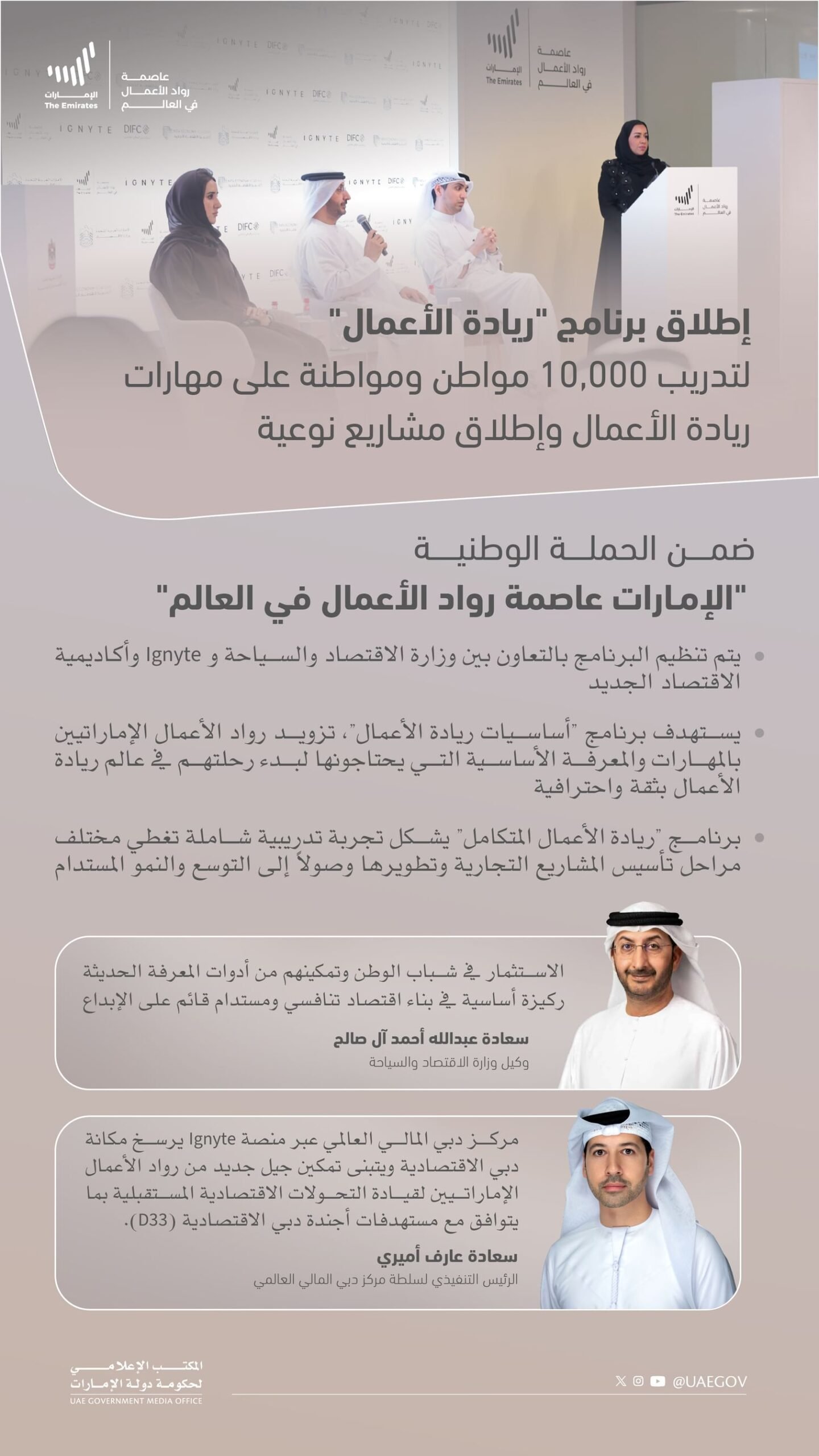 إطلاق برنامج "ريادة الأعمال" لتدريب 10,000 مواطن ومواطنة على مهارات ريادة الأعمال وإطلاق مشاريع نوعية جديدة 1 إطلاق برنامج "ريادة الأعمال" لتدريب 10,000 مواطن ومواطنة على مهارات ريادة الأعمال وإطلاق مشاريع نوعية جديدة