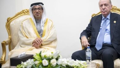 منصور بن زايد يلتقي الرئيس التركي ورئيس الوزراء العراقي على هامش قمة شرم الشيخ للسلام