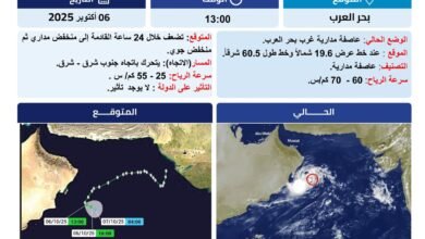 "الوطني للأرصاد": العاصفة "شاكتي" تتراجع إلى منخفض مداري خلال 24 ساعة دون تأثير على الدولة