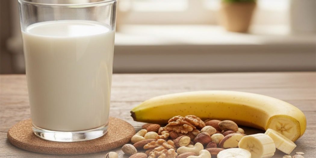 المكسرات والحليب والموز.. مزيج مفيد للصحة والمزاج 1 المكسرات والحليب والموز.. مزيج مفيد للصحة والمزاج