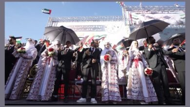 "الفارس الشهم 3" تواكب احتفالات الإمارات بعيد الاتحاد بزفاف 54 عريساً من قطاع غزة