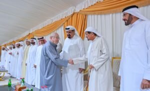 حاكم عجمان وولي عهده يقدمان واجب العزاء في وفاة الشيخ عبدالرحمن بن علي النعيمي