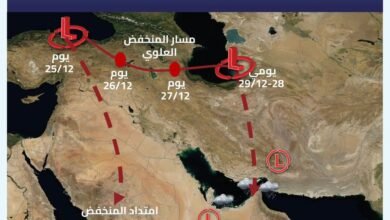 "الوطني للأرصاد": أجواء لطيفة ومعتدلة مع فرصة لأمطار متفرقة من 25 إلى 29 ديسمبر