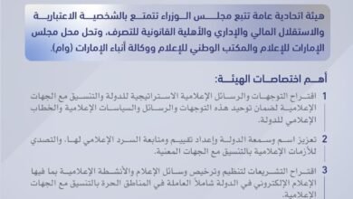 حكومة الإمارات تصدر مرسوماً بقانون اتحادي بإنشاء وتنظيم الهيئة الوطنية للإعلام