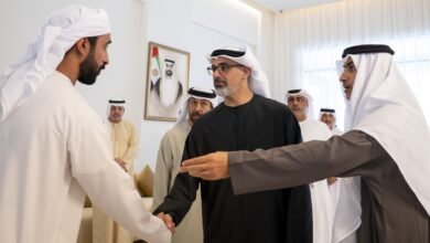خالد بن محمد بن زايد يقدم واجب العزاء في وفاة حمد بن راشد بن حمد الهاجري