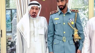 حميد بن راشد يستقبل الملازم عبيد الكعبي الحاصل على سيف الشرف من كلية الشرطة