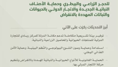 حكومة الإمارات تصدر قوانين مُحدثة للحجر الزراعي والبيطري وحماية الأصناف النباتية والحيوانات المهددة بالانقراض