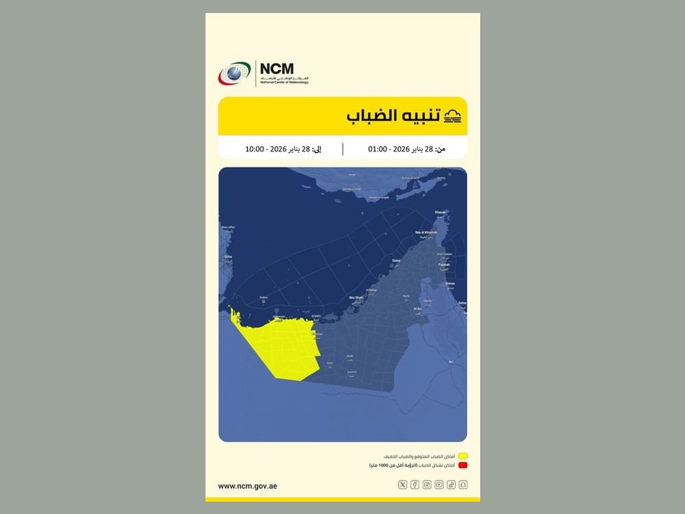 "الوطني للأرصاد" يحذر من تدني مدى الرؤية الأفقية بفعل الضباب 1 "الوطني للأرصاد" يحذر من تدني مدى الرؤية الأفقية بفعل الضباب