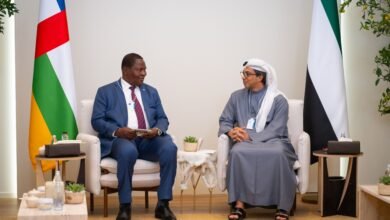 منصور بن زايد يلتقي رئيس جمهورية أفريقيا الوسطى على هامش أعمال القمة العالمية للحكومات