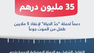 تبرع سخي بقيمة 35 مليون درهم دعماً لحملة "حدّ الحياة" لإنقاذ 5 ملايين طفل من الموت جوعاً