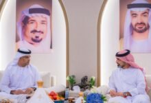 عمار بن حميد يستقبل وفد "الفارس الشهم 3" ويطلع على سير التجهيزات لـ"جسر حميد الجوي"