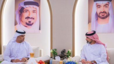 عمار بن حميد يستقبل وفد "الفارس الشهم 3" ويطلع على سير التجهيزات لـ"جسر حميد الجوي"