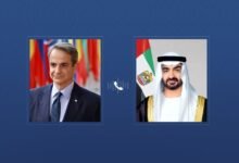 رئيس الدولة يتلقى اتصالاً هاتفياً من رئيس وزراء اليونان بحثا خلاله تطورات الأوضاع في المنطقة وتداعياتها على أمنها واستقرارها