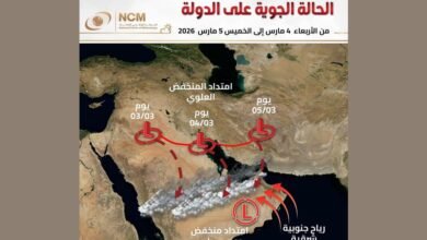 "الأرصاد": منخفض جوي وأمطار متفاوتة الشدة على مناطق متفرقة من الدولة 4 و5 مارس