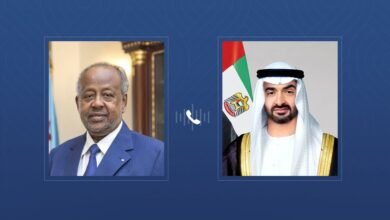 خلال اتصال هاتفي مع رئيس الدولة..رئيس جيبوتي يدين الاعتداءات الإيرانية على أراضي الإمارات وعدد من الدول الشقيقة لما تمثله من انتهاك لسيادة الدول وتقويض لأمن المنطقة