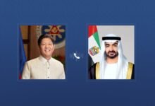 رئيس الدولة يتلقى اتصالاً هاتفياً من الرئيس الفلبيني بحثا خلاله التطورات التي تشهدها المنطقة وتداعياتها على أمنها واستقرارها