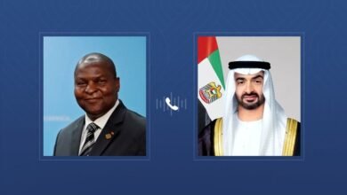 رئيس الدولة يتلقى اتصالاً هاتفياً من رئيس أفريقيا الوسطى أدان خلاله الاعتداءات الإيرانية ضد الإمارات