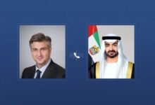 رئيس الدولة يتلقى اتصالاً هاتفياً من رئيس وزراء كرواتيا بحثا خلاله التطورات الإقليمية والاعتداءات الإيرانية التي تستهدف الإمارات وعدداً من دول المنطقة