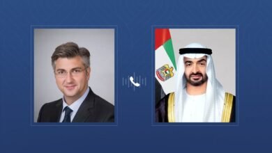 رئيس الدولة يتلقى اتصالاً هاتفياً من رئيس وزراء كرواتيا بحثا خلاله التطورات الإقليمية والاعتداءات الإيرانية التي تستهدف الإمارات وعدداً من دول المنطقة