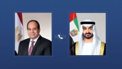 رئيس الدولة والرئيس المصري يبحثان خلال اتصال هاتفي تطورات الأوضاع في المنطقة