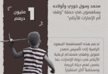 مساهمة من محمد رسول خوري وأولاده بقيمة مليون درهم دعماً لحملة "وقف أم الإمارات للأيتام" التي أطلقتها هيئة الأوقاف وإدارة أموال القُصَّر – أوقاف أبوظبي، تحت رعاية صاحب السموّ الشيخ محمد بن زايد آل نهيان"،