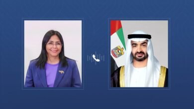 رئيس الدولة يتلقى اتصالاً هاتفياً من رئيسة فنزويلا المؤقتة أكدت خلاله التضامن مع الإمارات إثر الاعتداءات الإيرانية على أراضيها