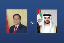 رئيس الدولة يتلقى اتصالاً هاتفياً من رئيس وزراء فيتنام أدان خلاله الاعتداءات الإيرانية على أراضي دولة الإمارات