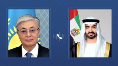 رئيس الدولة يتلقى اتصالاً هاتفياً من رئيس كازاخستان أكد خلاله التضامن مع الإمارات إثر الاعتداءات الإيرانية على أراضيها
