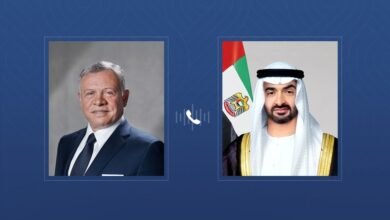 رئيس الدولة وملك الأردن يبحثان هاتفياً التطورات الإقليمية وتداعياتها على أمن المنطقة واستقرارها