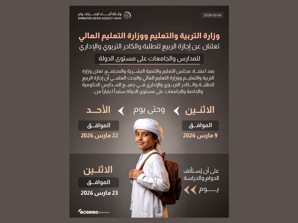 9 مارس بدء إجازة الربيع لطلبة المدارس والجامعات والكادر التربوي والإداري 1 9 مارس بدء إجازة الربيع لطلبة المدارس والجامعات والكادر التربوي والإداري