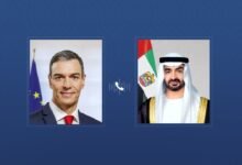 خلال اتصال هاتفي مع رئيس الدولة..رئيس وزراء إسبانيا يدعو إلى الحوار والحلول الدبلوماسية في تسوية قضايا المنطقة بما يحفظ أمنها واستقرارها