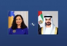 رئيس الدولة يتلقى اتصالاً هاتفياً من رئيسة كوسوفو أدانت خلاله الاعتداءات الإيرانية على أراضي الإمارات