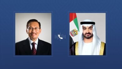 خلال اتصال مع رئيس الدولة..رئيس وزراء ماليزيا يدين الاعتداءات الإيرانية على أراضي الإمارات ودول المنطقة ويدعو إلى العودة للحوار والوسائل الدبلوماسية