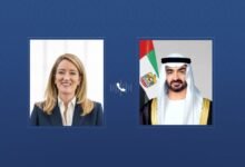 خلال اتصال هاتفي مع رئيس الدولة.. رئيسة البرلمان الأوروبي تدين الاعتداءات الإيرانية على أراضي الإمارات