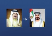 رئيس الدولة يتلقى اتصالاً هاتفياً من ملك البحرين أدان خلاله الاعتداءات الإيرانية الإرهابية التي تستهدف المدنيين والمنشآت المدنية في الإمارات
