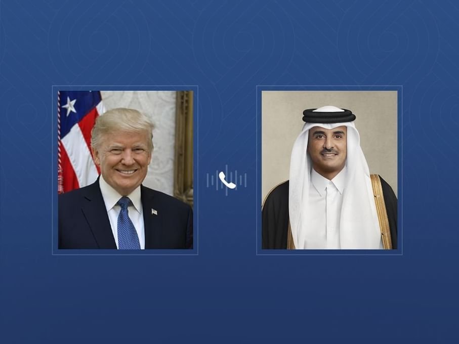 أمير قطر والرئيس الأمريكي يبحثان هاتفيا جهود التهدئة وخفض التصعيد في المنطقة 1 أمير قطر والرئيس الأمريكي يبحثان هاتفيا جهود التهدئة وخفض التصعيد في المنطقة