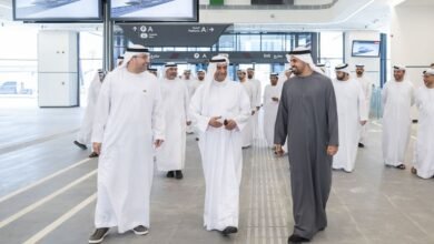 حاكم الفجيرة وولي عهده وذياب بن محمد بن زايد يزورون محطة الفجيرة للركاب بعد إنجازها بالكامل ضمن شبكة السكك الحديدية الوطنية