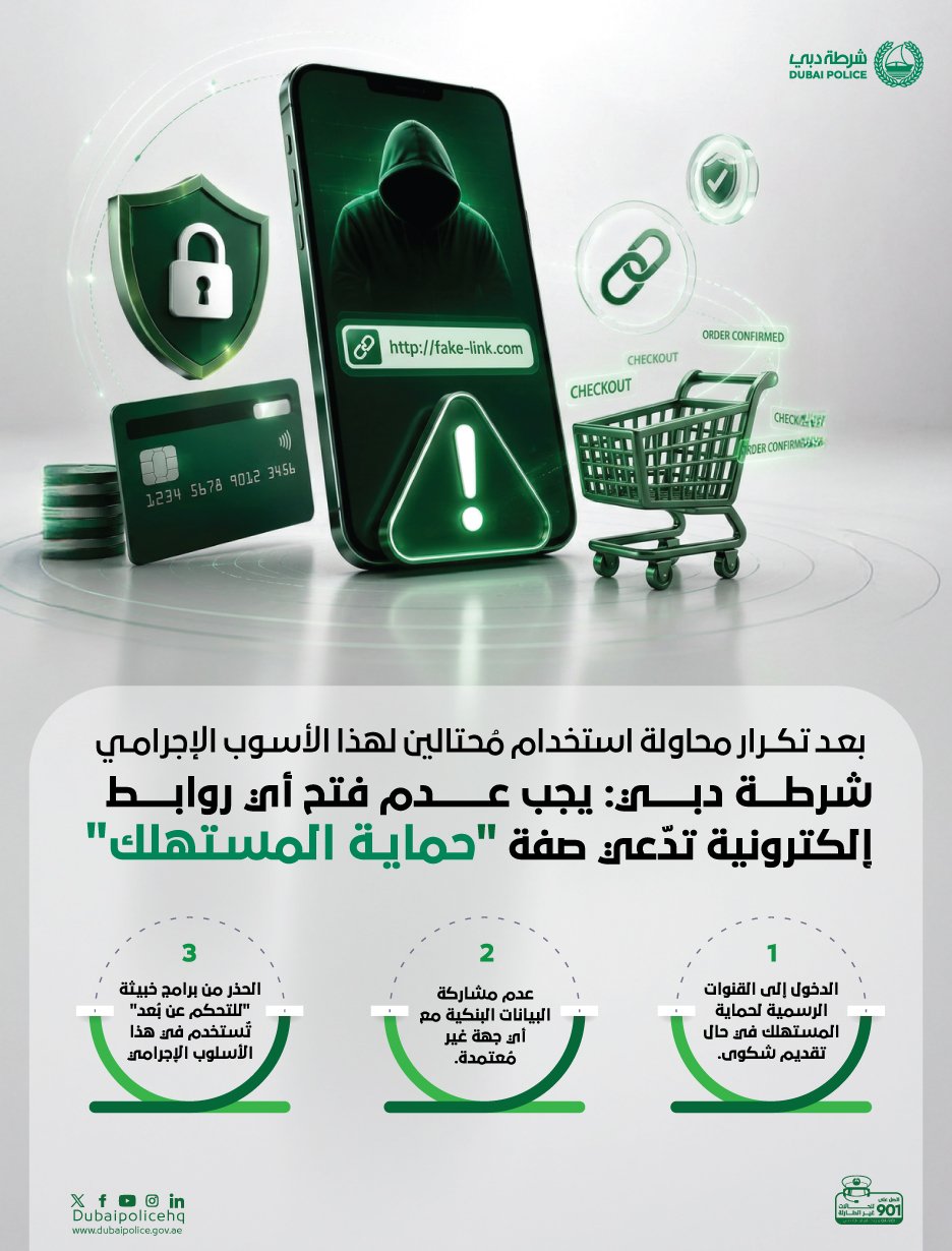 شرطة دبي: يجب عدم فتح أي روابط إلكترونية تدّعي صفة "حماية المستهلك" 1 شرطة دبي