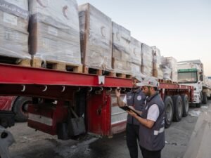 ضمن عملية "الفارس الشهم 3".. دخول 5 قوافل مساعدات إماراتية إلى قطاع غزة تحمل 1056 طناً من المساعدات الإنسانية 2 ضمن عملية "الفارس الشهم 3".. دخول 5 قوافل مساعدات إماراتية إلى قطاع غزة تحمل 1056 طناً من المساعدات الإنسانية